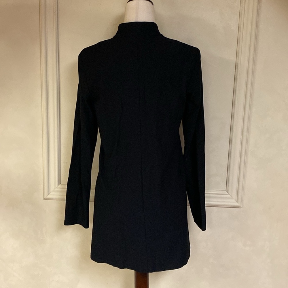 Eileen Fisher Crepe Black Zip Front Stand Collar Longline Jacket - Picture 3 of 5